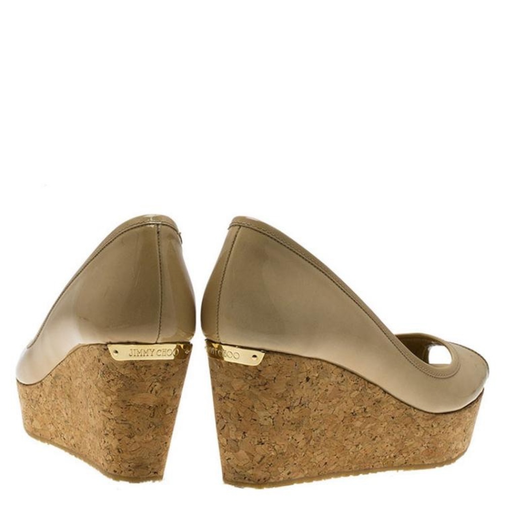 Jimmy Choo Tan Wedge Sandals with Cork Platform